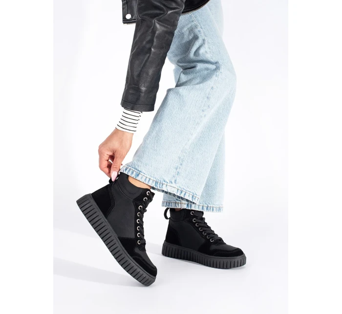 Trendy dámské kotníčkové boty černé platforma Trendy dámské kotníčkové boty černé platforma