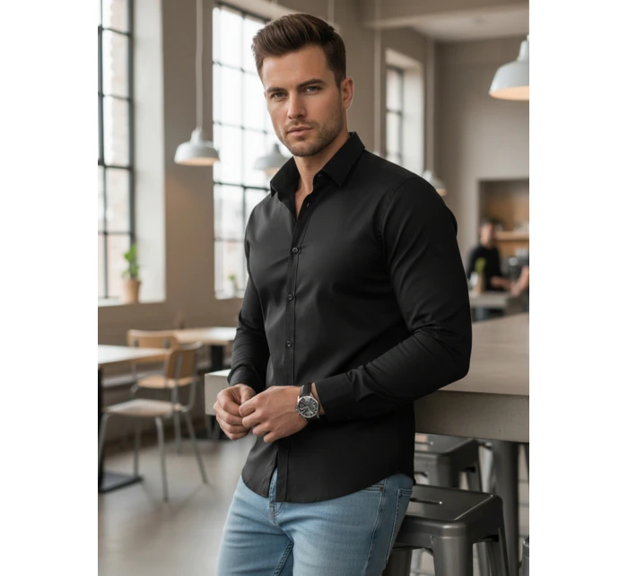 Pánská elegantní hladká černá košile REGULAR FIT FashionStreet DX2538