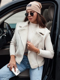 Dámská semišová vesta s ovčí kůží WOOLZIP bílá FashionStreet TY4743