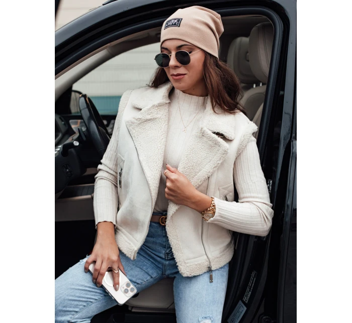 Dámská semišová vesta s ovčí kůží WOOLZIP bílá FashionStreet TY4743 Dámská semišová vesta s ovčí kůží WOOLZIP bílá FashionStreet TY4743