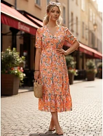Dámské midi šaty s květinovým vzorem oranžové FashionStreet EY2657 Dámské midi šaty s květinovým vzorem oranžové FashionStreet EY2657