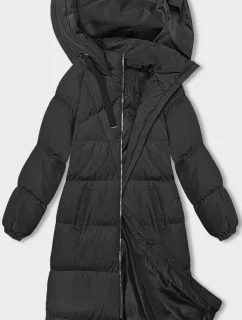 Dlouhá černá hrubší dámská bunda s kapucí (5M3163-392)