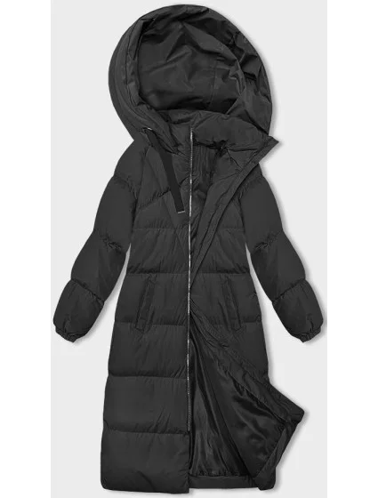 Dlouhá černá hrubší dámská bunda s kapucí (5M3163-392) Dlouhá černá hrubší dámská bunda s kapucí (5M3163-392)