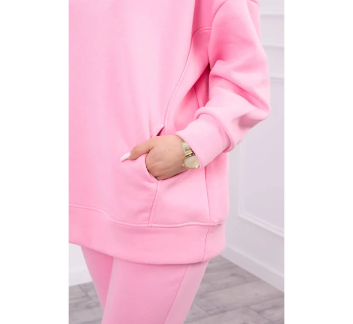 Zateplený set s mikinou s kapucí světle růžový