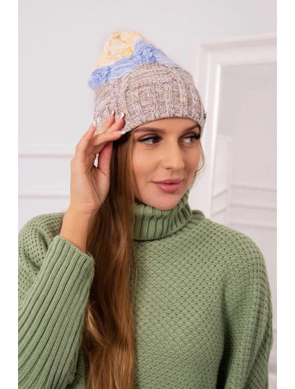 Fleecová čepice Dolores K303 tmavě béžová+modrá+žlutá