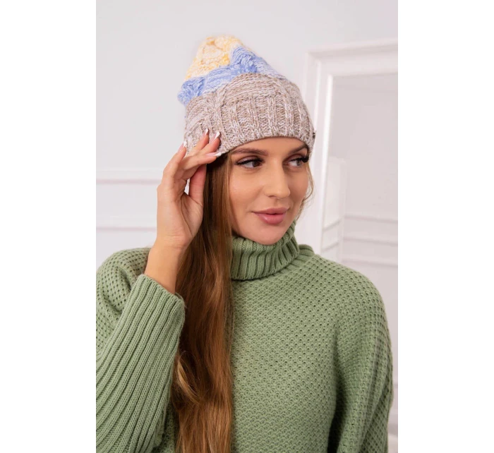 Fleecová čepice Dolores K303 tmavě béžová+modrá+žlutá