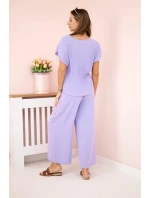 Viskózový komplet plisovaná halenka + kalhoty světle fialová