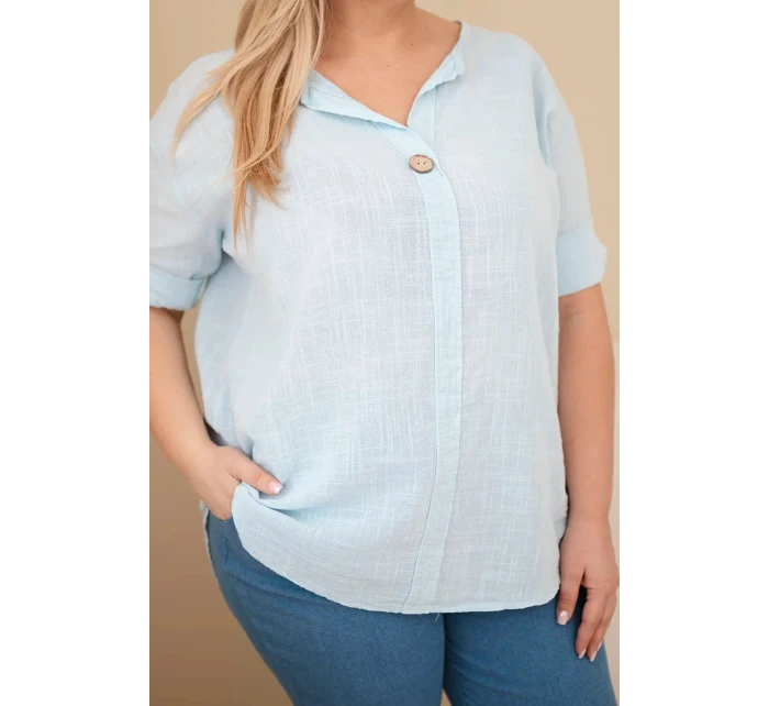 Dámská bavlněná halenka Plus Size s výstřihem na knoflíky modrá