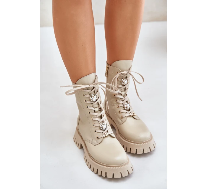 Kožené botky s na zip  Béžové model 21675548 - CheBello