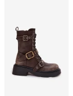 Zateplené workery dámské s přezkami hnědé model 21715308 - Boto Zateplené workery dámské s přezkami hnědé model 21715308 - Boto