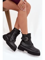 Kožené workery dámské zateplené s ozdobnou sponou D&A model 21715550 Černé - S.Barski