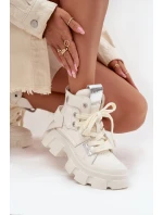 Dámské zateplené sportovní kotníkové botky z kůže – bílé GOE Dámské zateplené sportovní kotníkové botky z kůže – bílé GOE