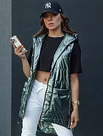 Dámská prošívaná dlouhá vesta s kapucí JESS zelená FashionStreet TY4454