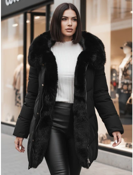 Dámská zimní bunda dlouhá prošívaná s kapucí černá Dstreet model 21995479 - FashionStreet