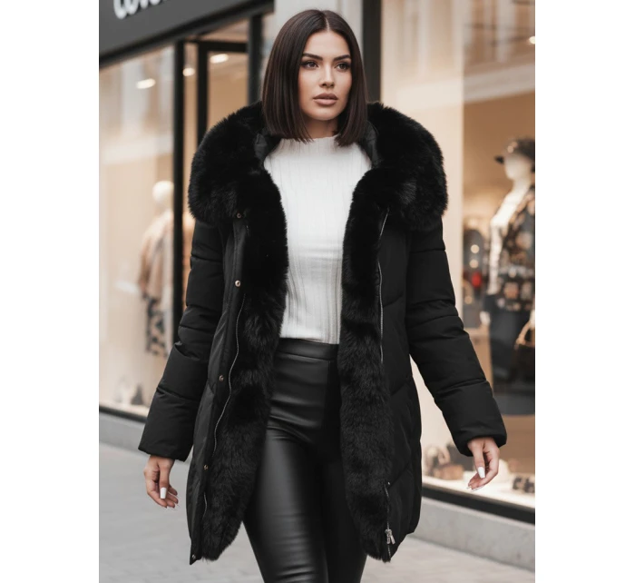 Dámská zimní bunda dlouhá prošívaná s kapucí černá Dstreet model 21995479 - FashionStreet