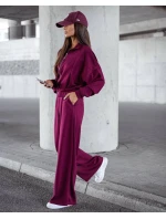 Dámský komplet ve vínové bordó barvě - mikina se stojáčkem a široké kalhoty (821109)
