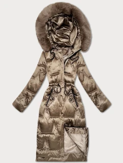 Tmavě béžová dámská zimní bunda se stahováním v pase S'West (B8522-12)