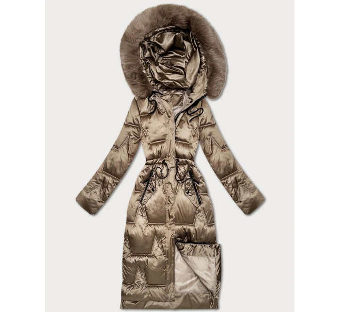 Tmavě béžová dámská zimní bunda se stahováním v pase S'West (B8522-12) Tmavě béžová dámská zimní bunda se stahováním v pase S'West (B8522-12)