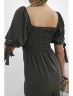 Šaty vzadu nařasené se zavazovacími rukávy khaki Šaty vzadu nařasené se zavazovacími rukávy khaki