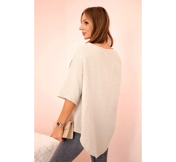 Dámská mušelínová košile s knoflíkem tmavě béžová