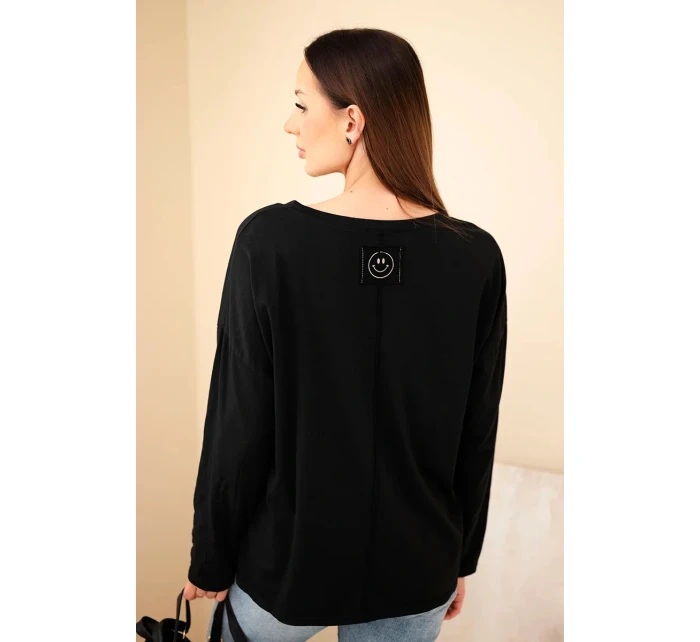 Dámská bavlněná blůza s výstřihem do V a dlouhým rukávem černá