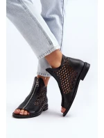 Zazoo 977/L Kožené vyšívané sandály na zip