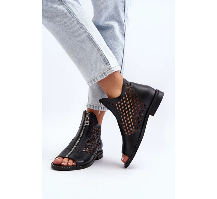 Zazoo 977/L Kožené vyšívané sandály na zip