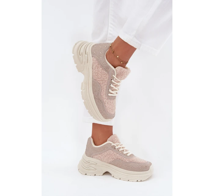 Dámské Tenisky S Krystaly A Beránkem Světle Béžové Zarika