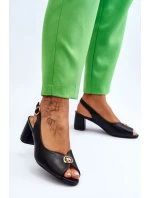 Módní kožené sandály na podpatku Černé Hette Módní kožené sandály na podpatku Černé Hette