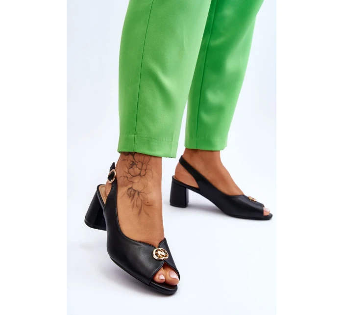 Módní kožené sandály na podpatku Černé Hette Módní kožené sandály na podpatku Černé Hette