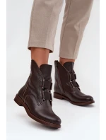 Dámské kotníkové boty z přírodní kůže na plochém podpatku Zazoo – čokoládové Dámské kotníkové boty z přírodní kůže na plochém podpatku Zazoo – čokoládové