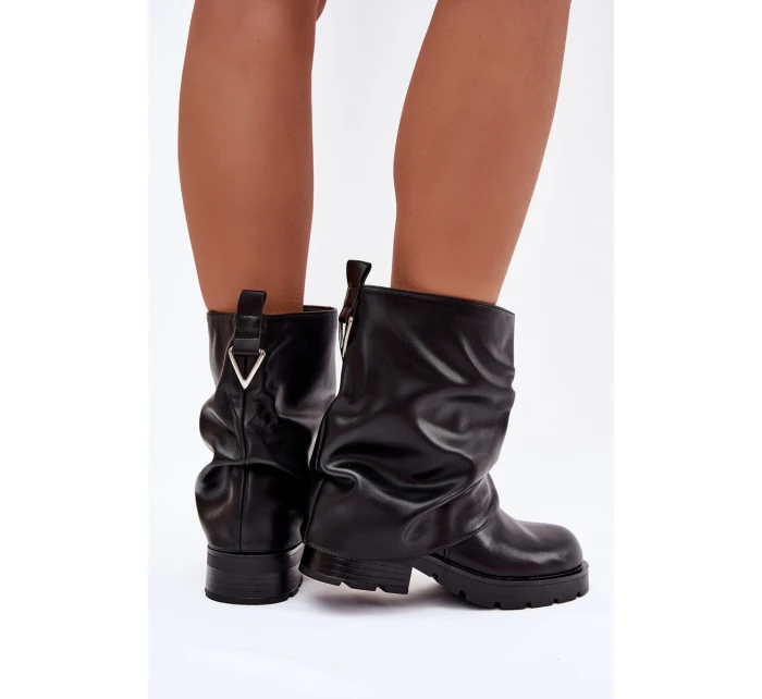 Dámské zateplené kotníkové boty s řasenou cholewką – černé Gracine