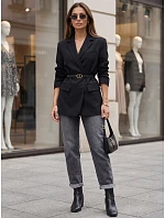 Jeansy damskie mom fit z wysokim stanem szare FashionStreet UY3114