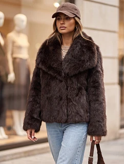 Krátký dámský kožich s širokým límcem, hnědý, FashionStreet TY5906