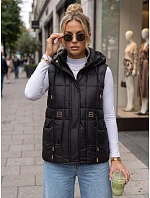 Dámská prošívaná vesta s kapucí, černá, FashionStreet TY5973 Dámská prošívaná vesta s kapucí, černá, FashionStreet TY5973
