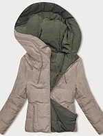Oboustranná krátká bunda s kapucí cappuccino-khaki (B8181-12011)