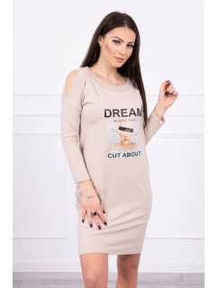 Šaty s potiskem Dream béžové