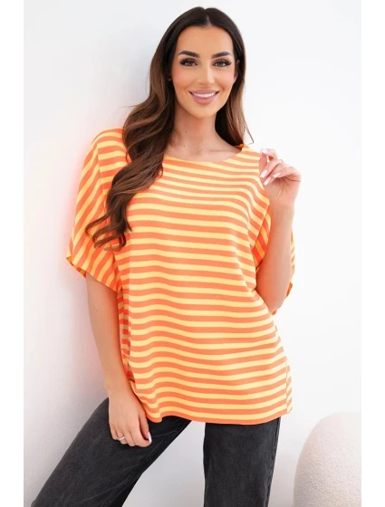 Dámská bavlněná pruhovaná halenka s krátkým rukávem oranžová