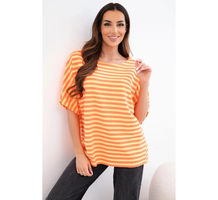 Dámská bavlněná pruhovaná halenka s krátkým rukávem oranžová