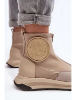 Dámské kožené boty s zipem model 21639047 béžové - Maciejka Dámské kožené boty s zipem model 21639047 béžové - Maciejka