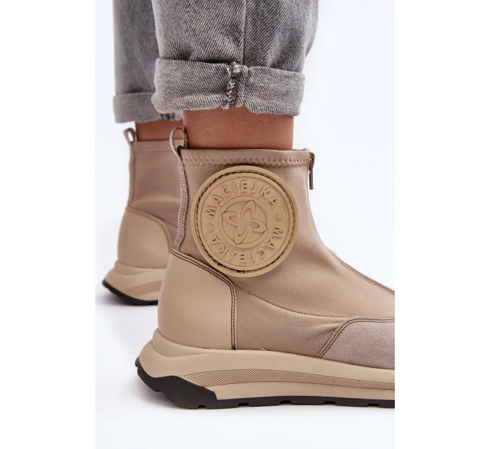 Dámské kožené boty s zipem model 21639047 béžové - Maciejka Dámské kožené boty s zipem model 21639047 béžové - Maciejka