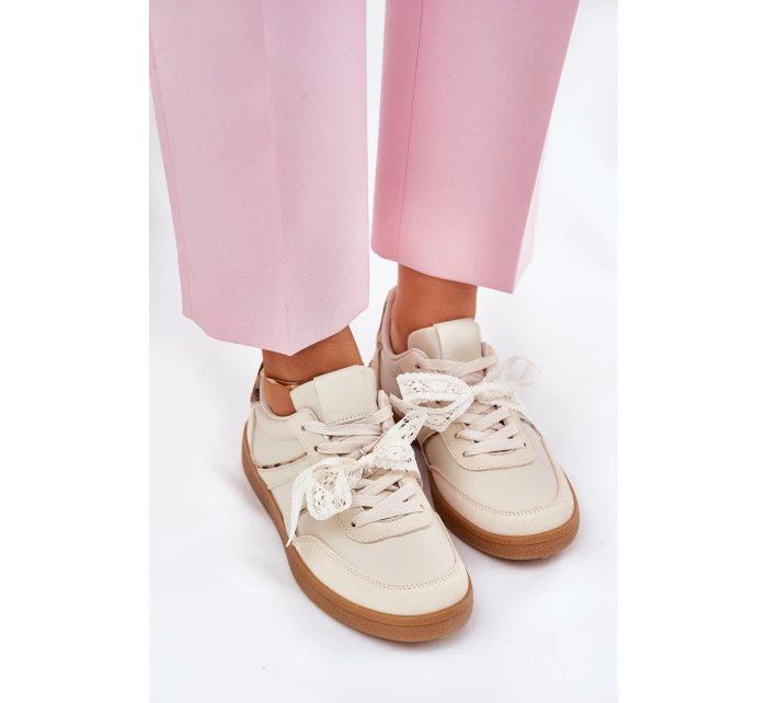 Nízké Dámské Tenisky S Krajkou Leopardí Béžové Zielle