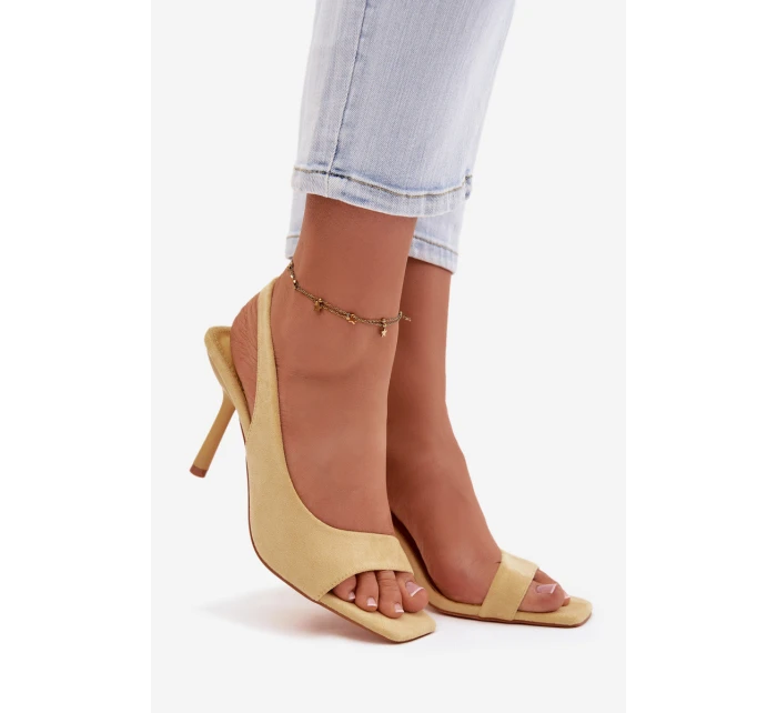 Dámské sandály na podpatku z eko semiše žluté Calvoria