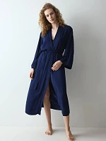 Dámský župan Amourette Jacquard Long Robe Admiral tmavě modrý - TRIUMPH