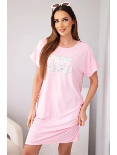 Dámské viskózové šaty s krátkým rukávem a ozdobným potiskem bonbonově růžová