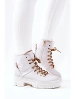 Kožené zateplené boty Bílé béžove model 21572413 - Boto