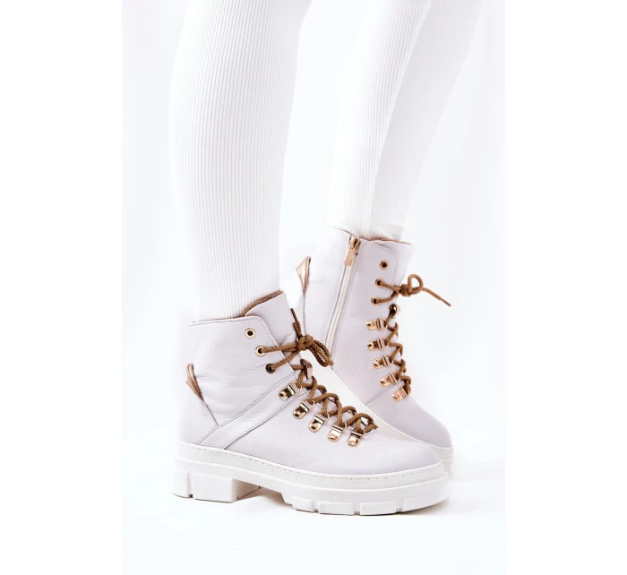 Kožené zateplené boty Bílé béžove model 21572413 - Boto