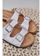 pantofle na korkové podrážce s přezkami světle šedé model 21685392 - Boto pantofle na korkové podrážce s přezkami světle šedé model 21685392 - Boto