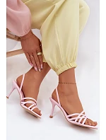 Dámské sandály na podpatku s pásky růžové Velivelle