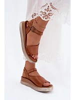 Kožené dámské sandály na platformě model 22208644 Camel - Maciejka Kožené dámské sandály na platformě model 22208644 Camel - Maciejka
